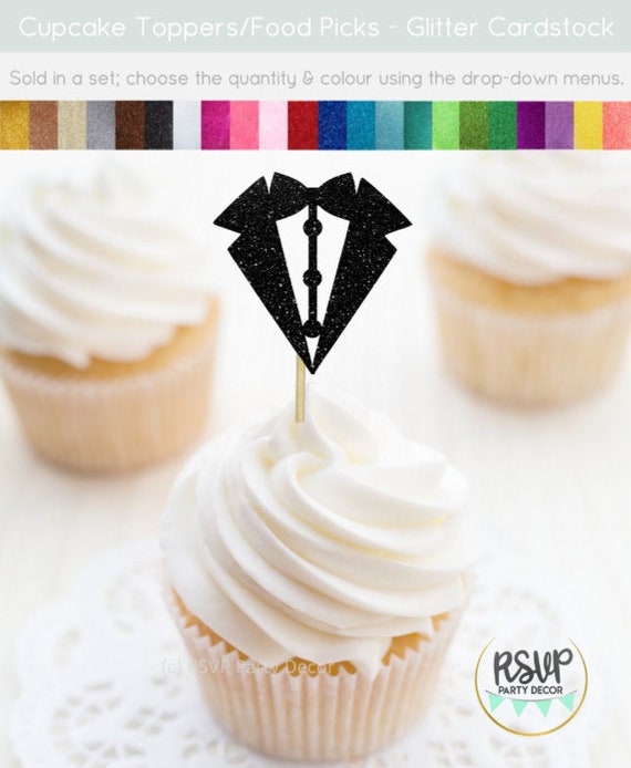 Tuxedo & Wedding Gown Wedding Cupcake Toppers Double Sided