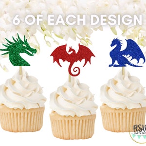 18 PCS Dragon Cupcake Toppers, Dragon Food Picks, Dragon Party Decorations, Medieval Knight Birthday Decor, Fantasy Themed Party Decorations image 1