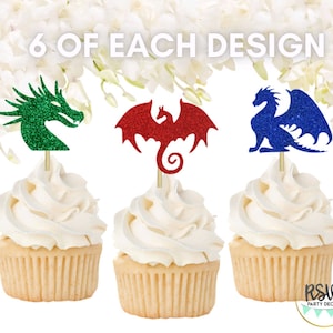 18 PCS Dragon Cupcake Toppers, Dragon Food Picks, Dragon Party Decorations, Medieval Knight Birthday Decor, Fantasy Themed Party Decorations