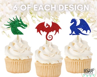 18 PCS Dragon Cupcake Toppers, Dragon Food Picks, Dragon Party Decorations, Medieval Knight Birthday Decor, Fantasy Themed Party Decorations