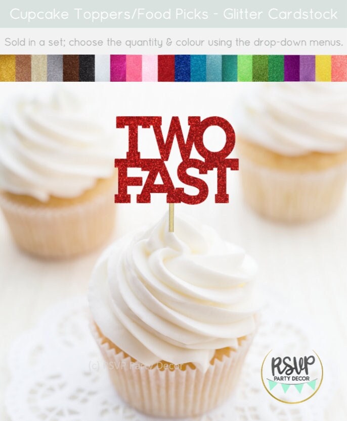 Two Fast Cupcake Toppers Racecar 2nd Birthday Food Picks Etsy