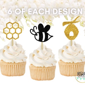 18 PCS Bee Themed Cupcake Toppers, Bee Baby Shower Decorations, Bee Birthday Party Decor, Bee-day Party Decor, Honey Cupcake Toppers