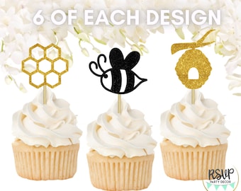 18 PCS Bee Themed Cupcake Toppers, Bee Baby Shower Decorations, Bee Birthday Party Decor, Bee-day Party Decor, Honey Cupcake Toppers