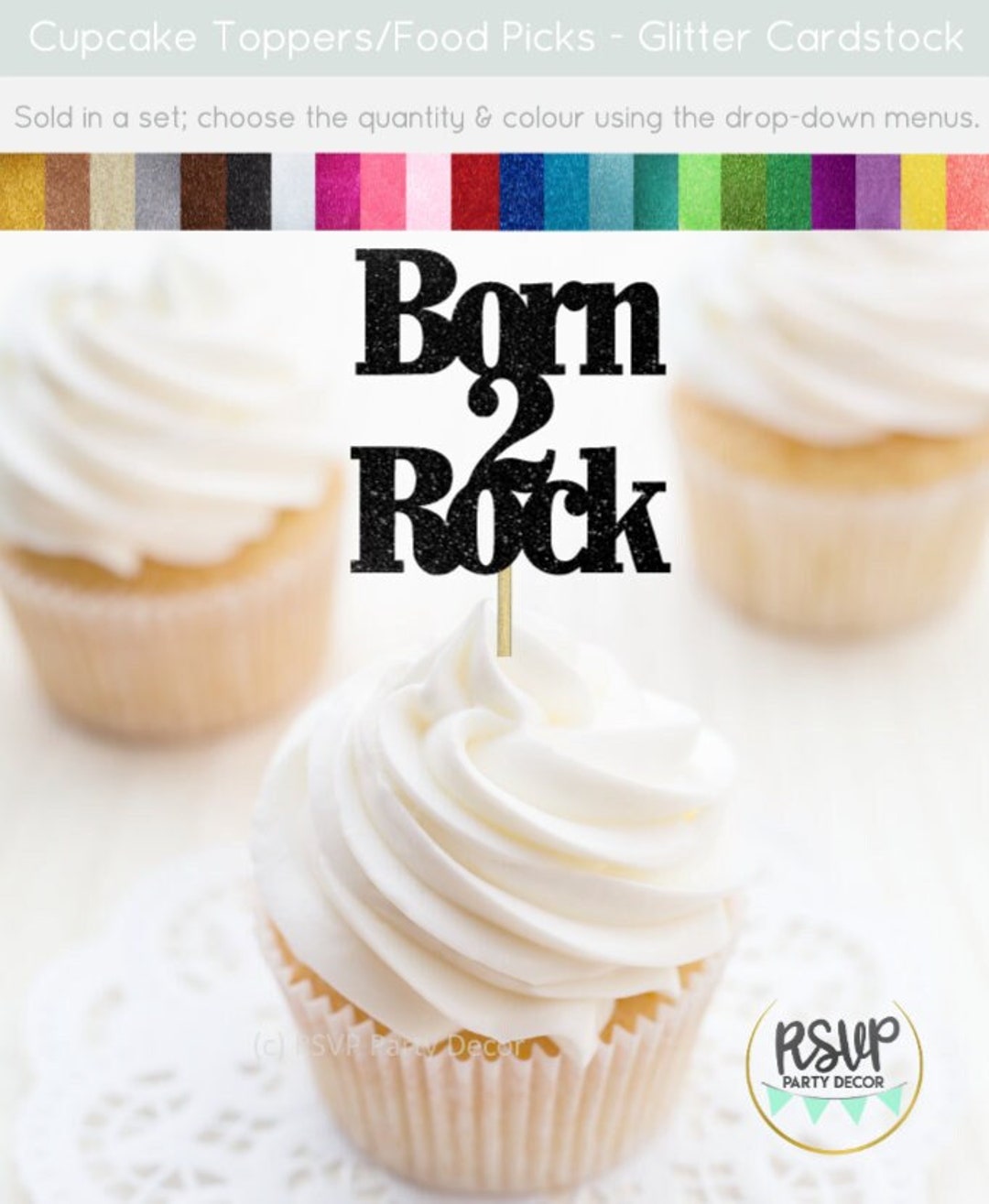 Born 2 Rock Cupcake Toppers, Music 2nd Birthday Party Decorations, Rock