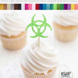 Biohazard Cupcake Toppers, Science Cupcake Toppers, Science Themed Party Decorations, Quarantine Birthday Decorations, Quarantine Party image 4