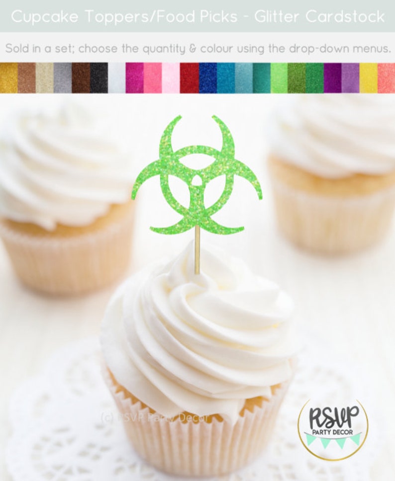 Biohazard Cupcake Toppers, Science Cupcake Toppers, Science Themed Party Decorations, Quarantine Birthday Decorations, Quarantine Party image 4