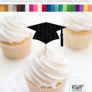Graduation Cap Cupcake Toppers, 2025 Grad Cupcake Toppers, Graduation Party Decor, Grad Food Picks, Graduation Toothpicks, Grad Cap Cupcakes