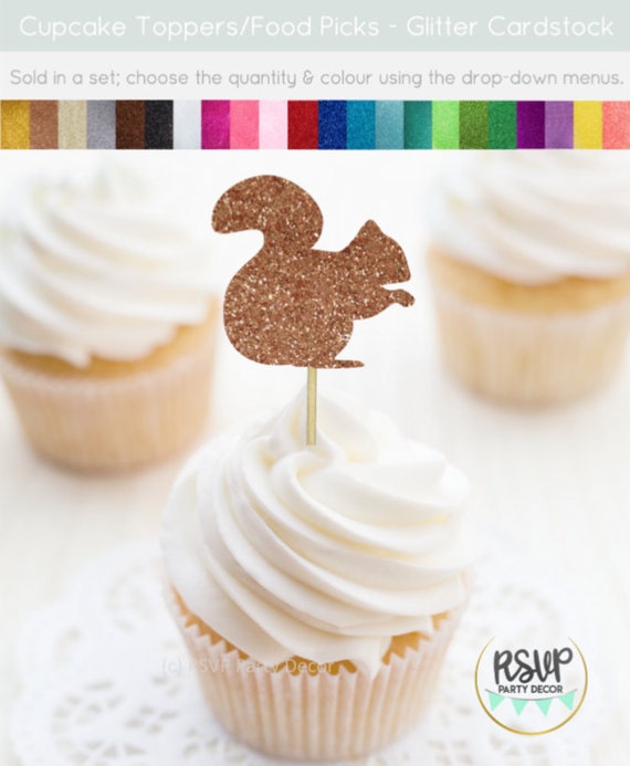 Squirrel Cupcake Toppers, Fall Theme Party Decorations, Thanksgiving Party Decor, Glitter Squirrel Food Picks, Woodland Forest Party Decor Il_570xn