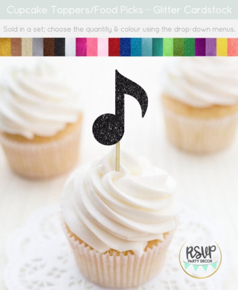 Music Note Cupcake Toppers, Music Party Decorations, Rock Star Cupcake Toppers, Rock n Roll Party Decor, Music Theme Birthday Decor image 1