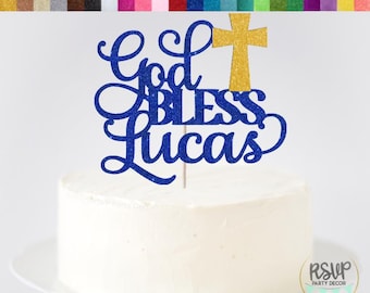 Custom God Bless Cake Topper, Baptism Cake Topper, Christening Party Decorations, First Holy Communion Cake Topper, Confirmation Cake Topper