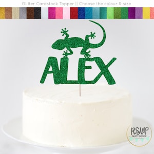 Custom Lizard Cake Topper, Lizard Party Decorations, Reptile Birthday Party Decor, Zoo Party Decor, Name Iguana Cake Topper, Gecko Topper