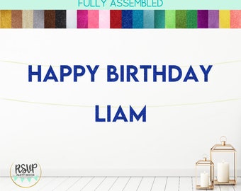 Custom Happy Birthday Banner in Block Font, Personalized Birthday Party Decorations, Happy Birthday Name Sign, Custom Birthday Party Decor