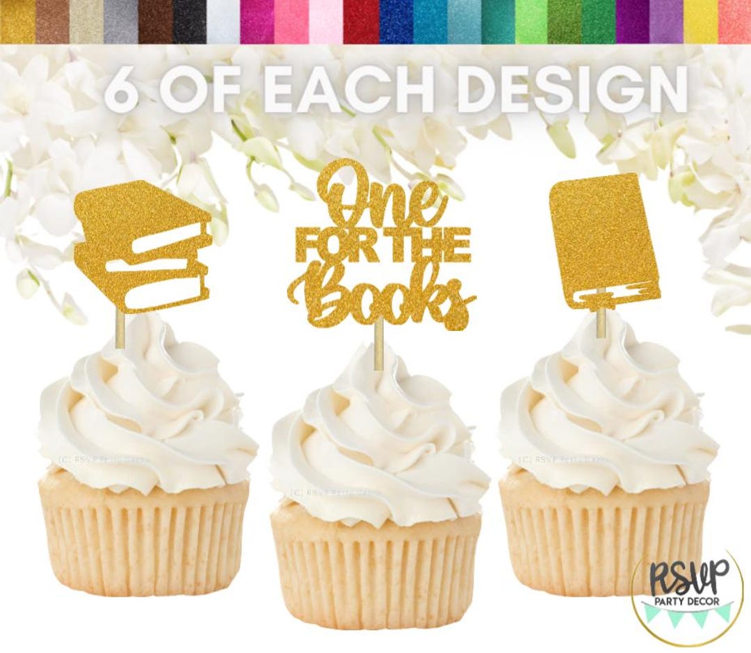 One Topper Book Book First Birthday Cupcake Topper Set, One for the Books Decorations ...