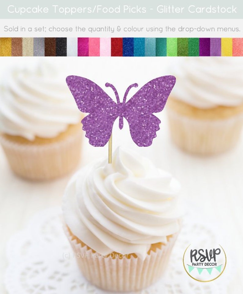 Butterfly Cupcake Toppers, Glitter Butterfly Food Picks, Fairy Cupcake Toppers, Garden Themed Party Decor, Garden Birthday, Garden Shower image 1