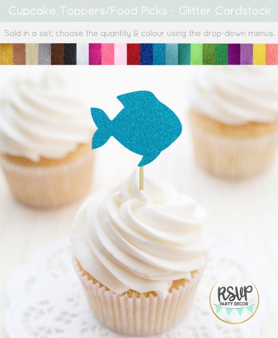 Fish Cupcake Toppers, Beach Cupcake Toppers, Ocean Party Decor, Under The Sea Birthday Decorations, Fish Party Decor, Tropical Party Decor Il_570xn