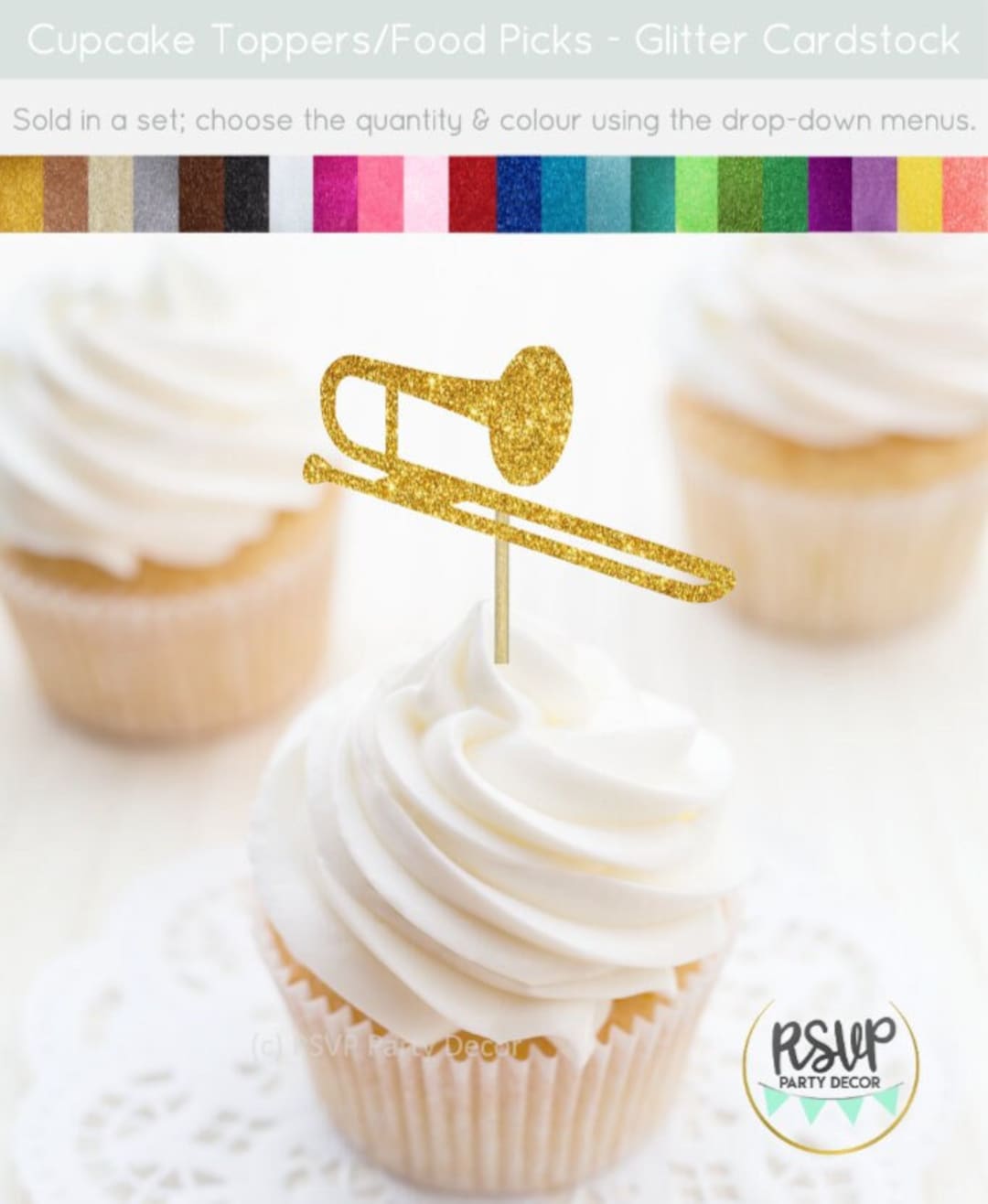 Trombone Cupcake Toppers, Music Party Decorations, School Band Party
