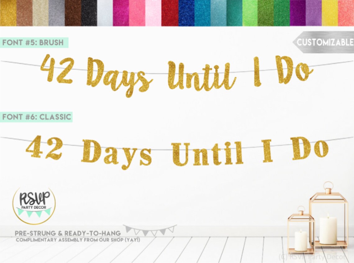 Until Banner ANY NUMBER Days Until I Do Banner, Wedding Countdown Banner, Glitter ...
