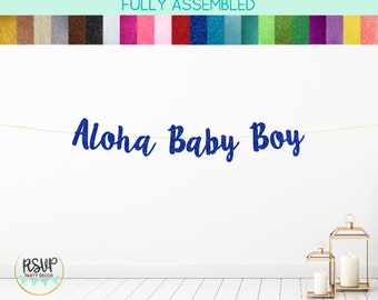 Aloha Baby Boy Banner, Tropical Baby Shower Decorations for Boy, Pineapple Baby Shower Decor, Beach Themed Baby Shower Decorations for Boy