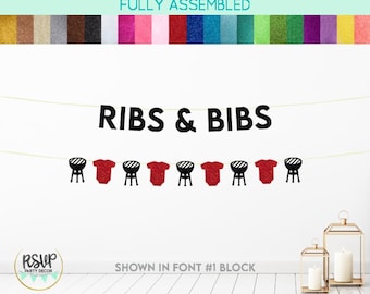 Ribs & Bibs Banner, Baby Barbecue Garland, BBQ Baby Shower Party Decorations, Baby Q Decor, Backyard Picnic Baby Shower Theme, Baby-Q Sign