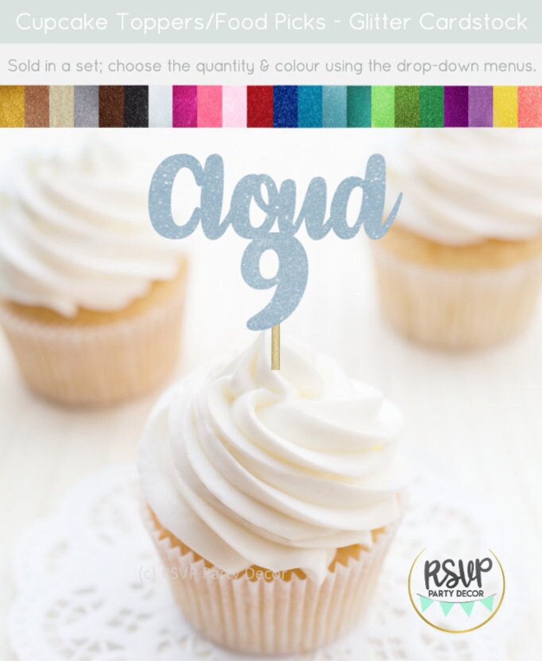 On Cloud 9 Cupcake-Topper, 24 Stück Für 9. Geburtstag – Bunte Dekoration Für Kuchen & Desserts