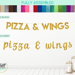 Pizza & Wings Banner, Tailgate Party Decor, Pizza Station Decorations, Wedding Pizza Bar Decor, Football Party, Dinner Party Decorations