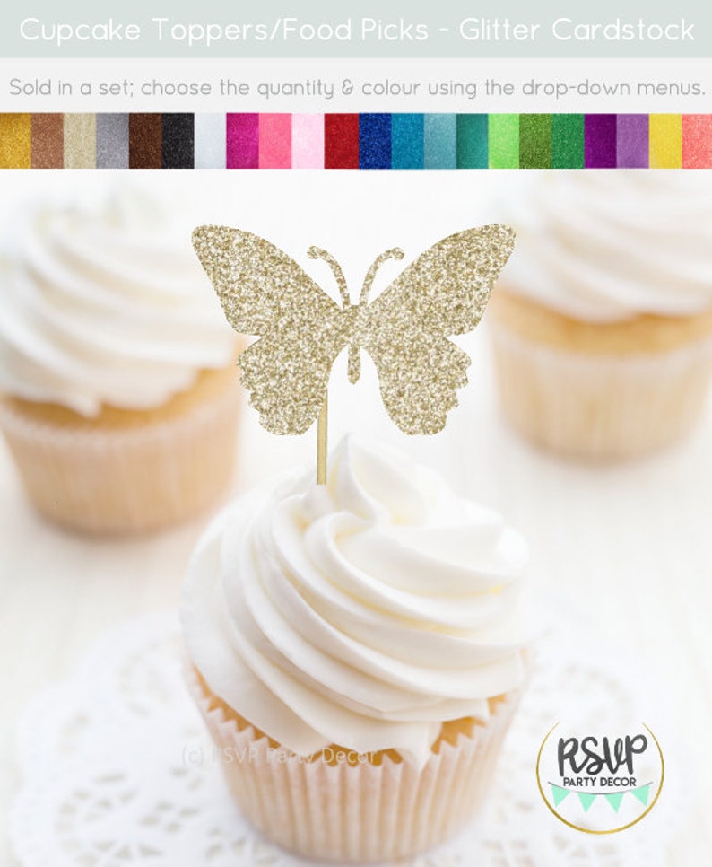 Butterfly Cupcake Toppers, Glitter Butterfly Food Picks, Fairy Cupcake Toppers, Garden Themed Party Decor, Garden Birthday, Garden Shower image 5