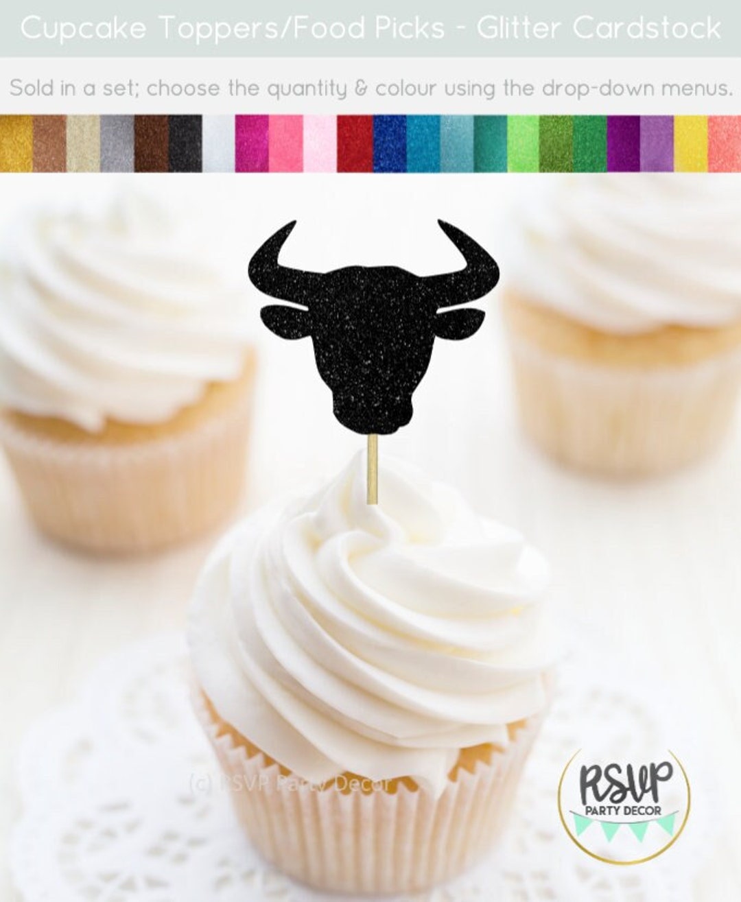 Bull Head Cupcake Toppers Western Party Decor Bull Party Etsy