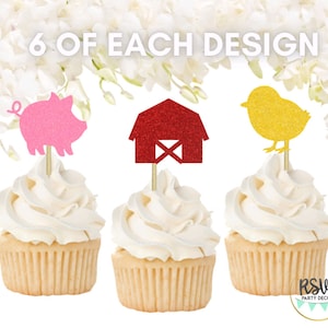 18 PCS Farm Themed Cupcake Toppers, Girl Farm Baby Shower Decorations, Pink Barnyard Birthday Party Decor, Barn Cupcake Toppers