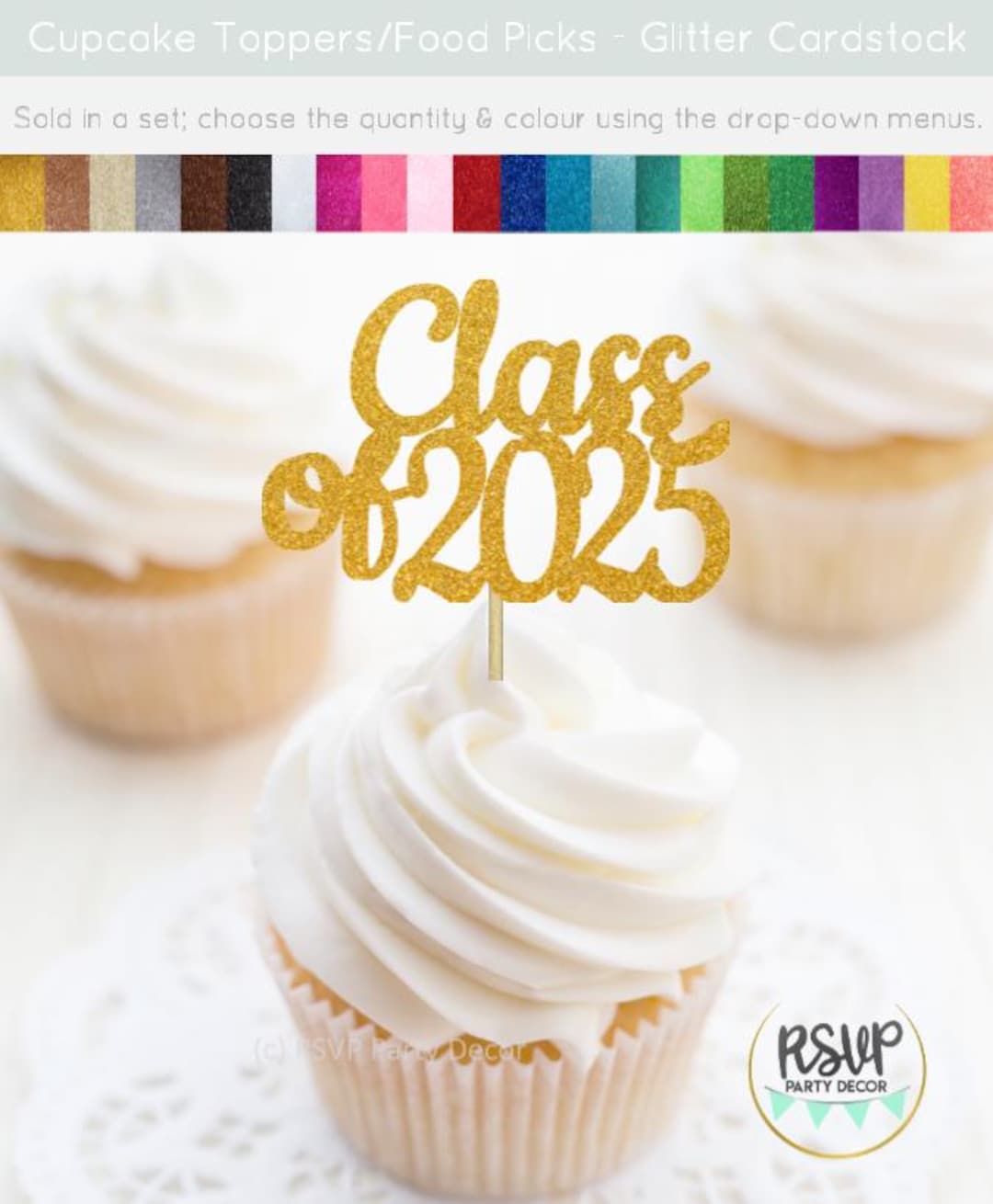 24 PCS Prom 2025 Cupcake Toppers Glitter Congrats