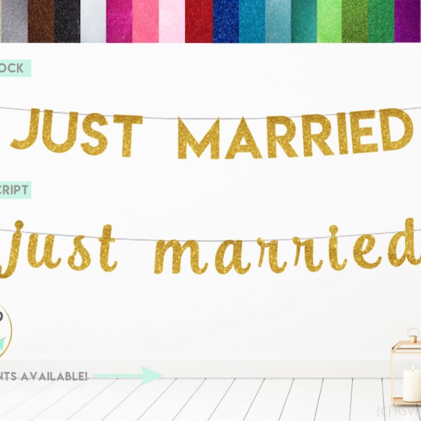 Banner recién casado, banner de boda, banner de recién casado, decoración de accesorios para fotos de boda, bunting recién casado, letrero de glitter recién casado