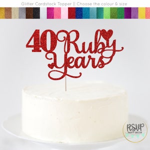 40 Ruby Years Cake Topper, Ruby Anniversary Cake Topper, Ruby Anniversary Party Decorations, 40th Anniversary Party Decor, 40 Years