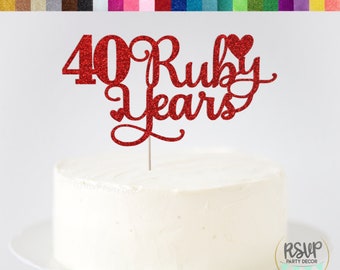 40 Ruby Years Cake Topper, Ruby Anniversary Cake Topper, Ruby Anniversary Party Decorations, 40th Anniversary Party Decor, 40 ans