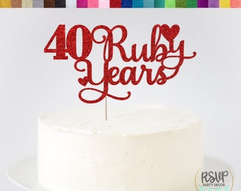 40 Ruby Years Cake Topper, Ruby Anniversary Cake Topper, Ruby Anniversary Party Decorations, 40th Anniversary Party Decor, 40 Years