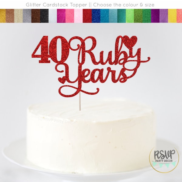 40 Ruby Years Cake Topper, Ruby Anniversary Cake Topper, Ruby Anniversary Party Decorations, 40th Anniversary Party Decor, 40 Years