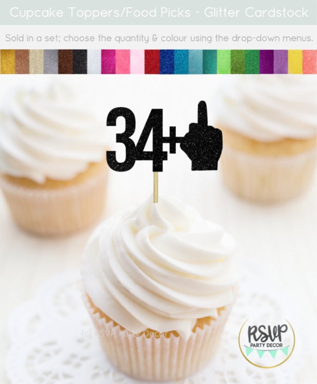 34 1 Cupcake Toppers, Funny 35th Birthday Food Picks, Middle Finger ...