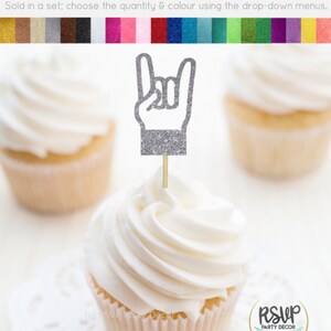 Rock Hand Cupcake Toppers, Music Party Decorations, Rock Star Cupcake Toppers, Rock n Roll Party Decor, Music Theme Birthday Decor image 4