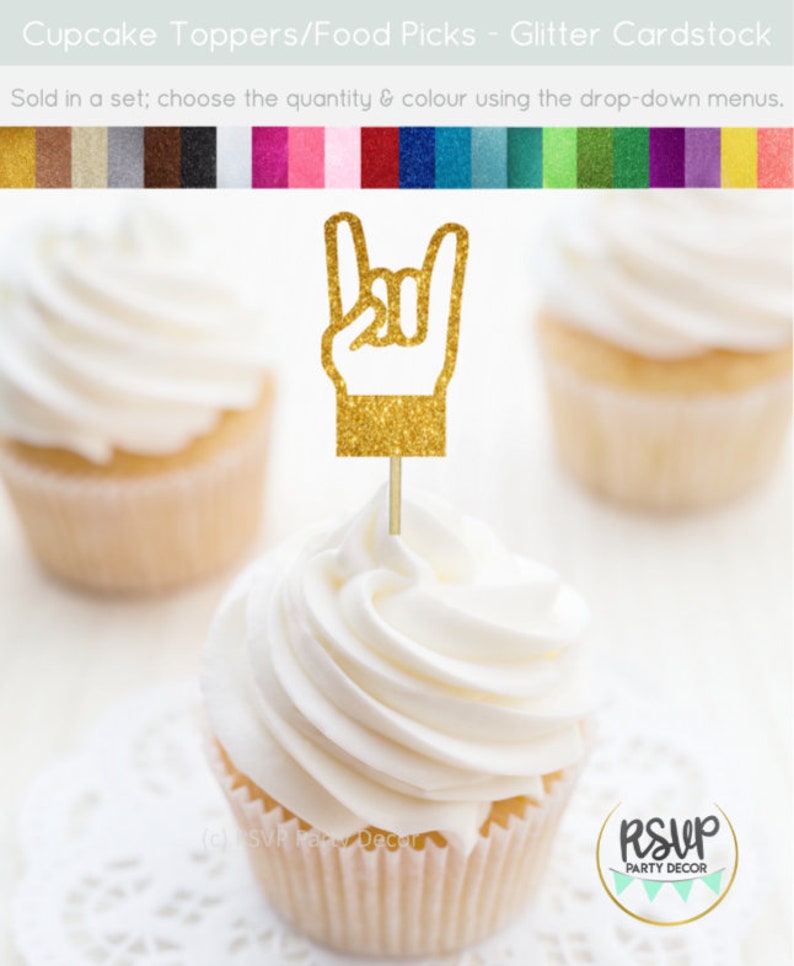 Rock Hand Cupcake Toppers, Music Party Decorations, Rock Star Cupcake Toppers, Rock n Roll Party Decor, Music Theme Birthday Decor image 5