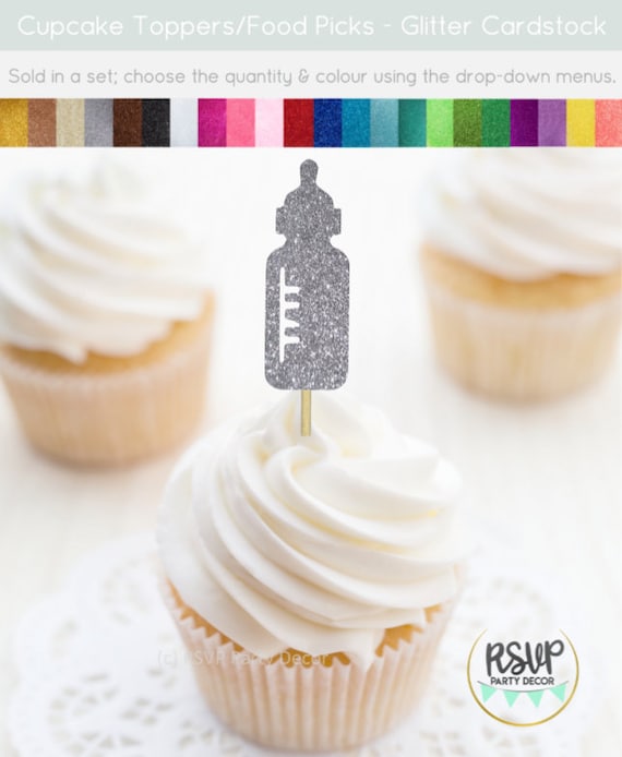 Baby Bottle Cupcake Toppers, Gender Reveal Party Decorations, Baby