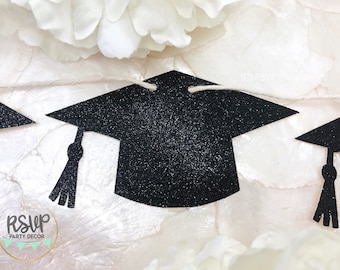 Graduation Cap Garland, Glitter Graduation Cap Banner, Graduation Party Decorations, Class of 2024, Grad Party Decor