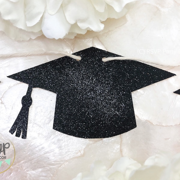 Graduation Cap Garland, Glitter Graduation Cap Banner, Graduation Party Decorations, Class of 2024, Grad Party Decor