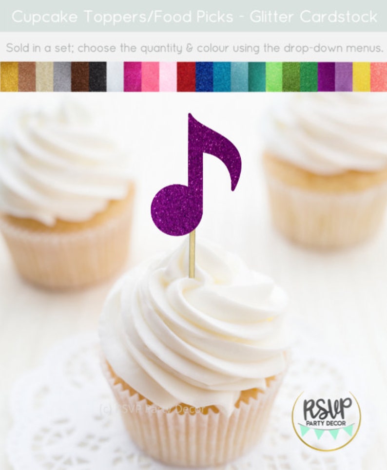 Music Note Cupcake Toppers, Music Party Decorations, Rock Star Cupcake Toppers, Rock n Roll Party Decor, Music Theme Birthday Decor image 6