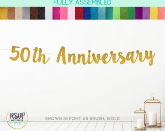 50th Anniversary Banner, 50th Anniversary Party Decoration, Golden Wedding Anniversary Party, Gold Anniversary, Happy 50 Anniversary Sign