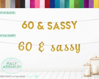 Banner 60 & Sassy, Banner per il 60° compleanno, Decorazioni per feste di 60° compleanno, Segno Glitter 60, Happy 60th Birthday Bunting, 60 Party Decor