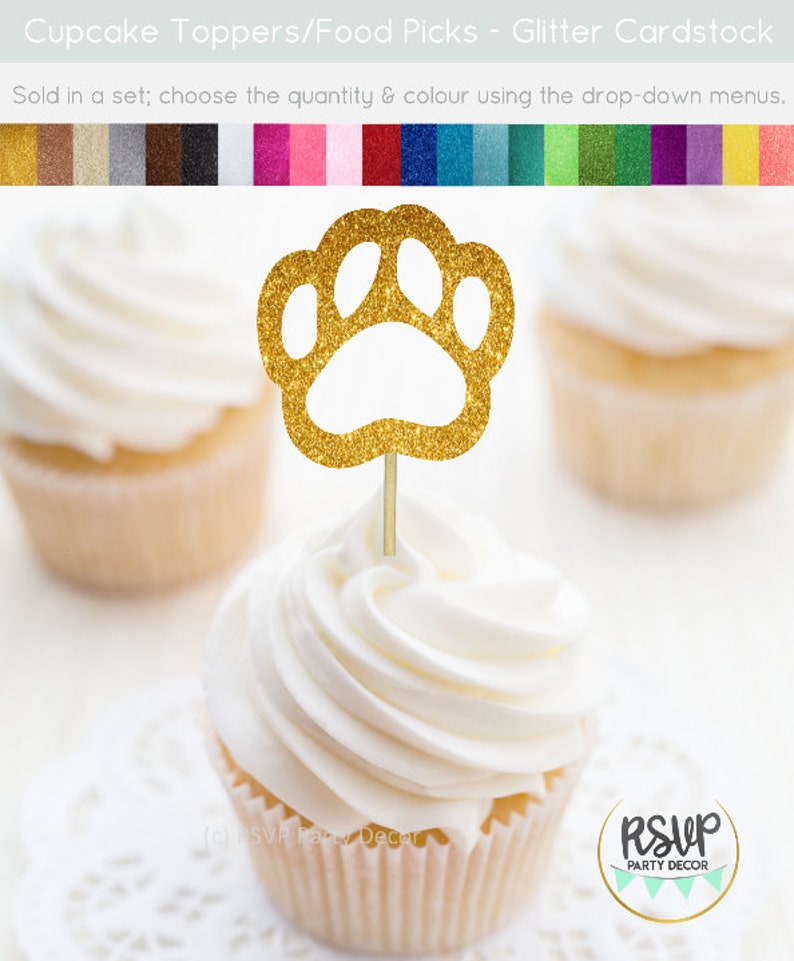 Paw Print Cupcake Toppers Puppy Cupcake Toppers Dog Food Etsy