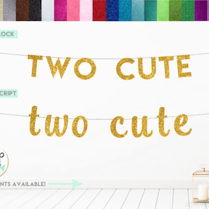 Two Cute Banner, Glitter Two Cute Sign, Second Birthday Banner, 2nd Birthday Party Decorations, Two Cute Party Decor