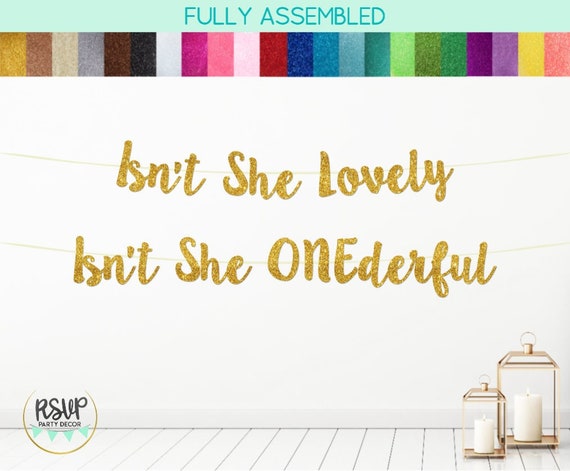 Isn't She Lovely Isn't She ONEderful Banner, Girls First Birthday Party Decor, Cursive Miss ONEderful Banner, Girl 1st Birthday Decorations Il_570xn
