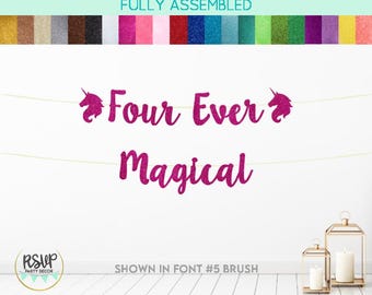 Four Ever Magical Banner, Unicorn 4th Birthday Decorations, Fourth Birthday Decor, 4 Ever Magical Party Decor, Princess Forth Birthday