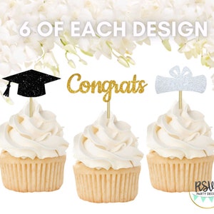 18 piezas de adornos para cupcakes de graduación, adornos para birretes de graduación, decoración para fiestas de graduación, adornos para cupcakes con birretes de graduación, adornos para diplomas, adornos para felicitaciones