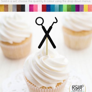 Strumento dentale Toppers Cupcake, Decorazioni per la festa del dentista, Decorazione per la laurea dell'igienista dentale, Decorazione per la festa di pensionamento del dentista, Cartello per strumenti dentali