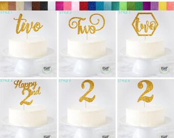 Two Cake Topper, 2 Cake Topper, Glitter 2 Sign, Happy 2nd Cake Topper, Second Birthday Decor, 2nd Birthday Decorations, 2nd Anniversary
